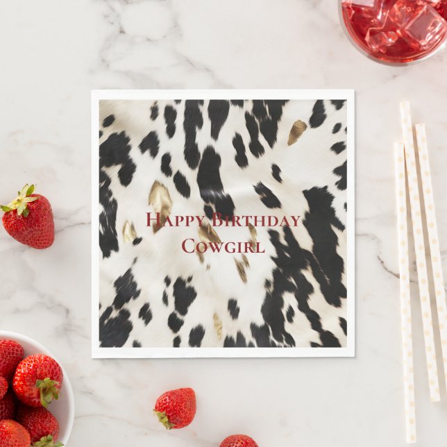 Black White Gold Southwest Cowhide Birthday Napkins (Insitu)
