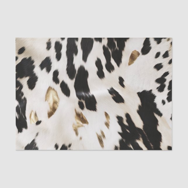 Black White Gold Southwest Cowhide Birthday Tissue Paper (Front)