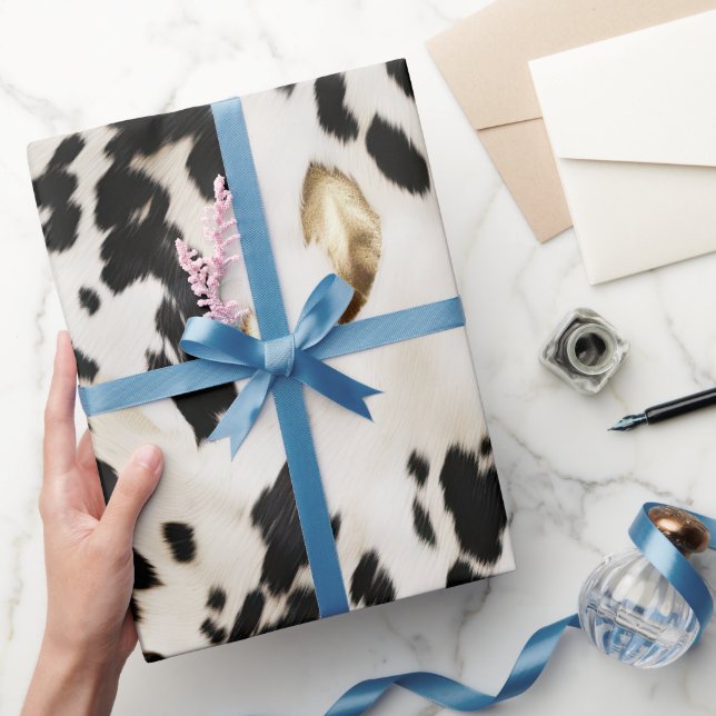 Black White Gold Southwest Cowhide Birthday Wrapping Paper (Gifting)