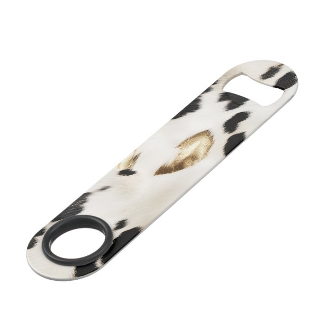 Black White Gold Southwest Cowhide Bridal Shower Bar Key (Front Angled)