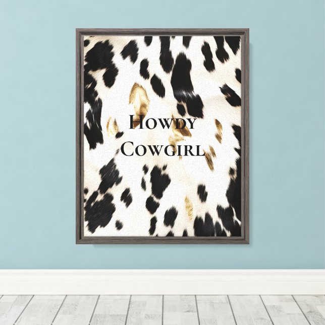 Black White Gold Southwest Cowhide  Canvas Print (Insitu(Wood Floor))