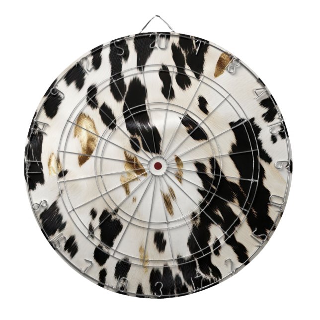 Black White Gold Southwest Cowhide  Dart Board (Front)