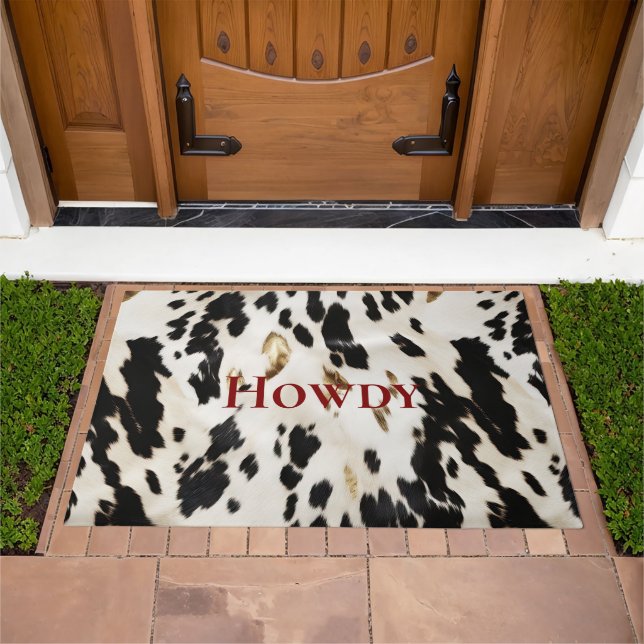 Black White Gold Southwest Cowhide  Doormat (Outdoor)