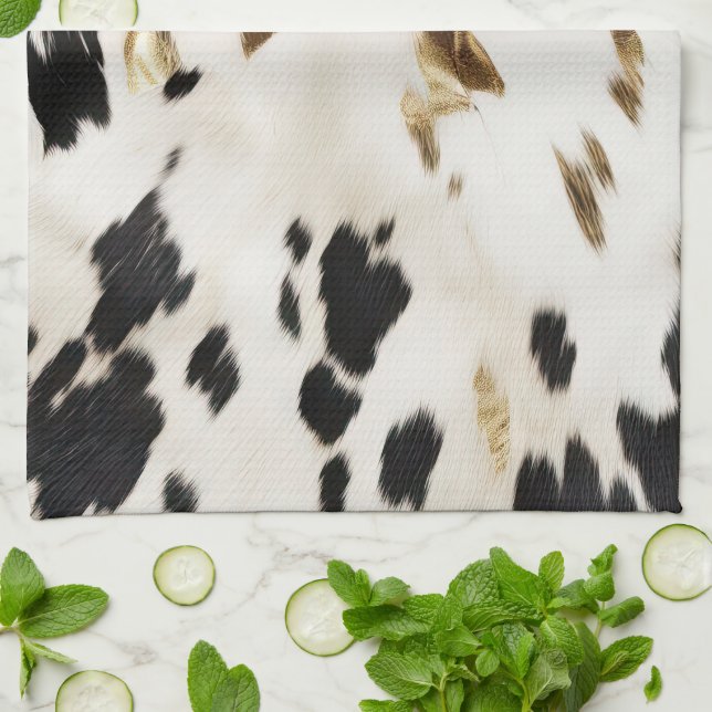 Black White Gold Southwest Cowhide  Kitchen Towel (Folded)