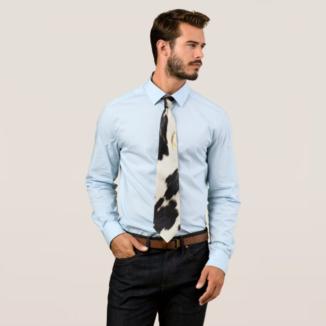 Black White Gold Southwest Cowhide  Neck Tie (In Situ)