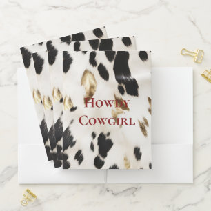 Black White Gold Southwest Cowhide Pocket Folder