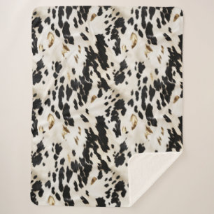 Black White Gold Southwest Cowhide Sherpa Blanket