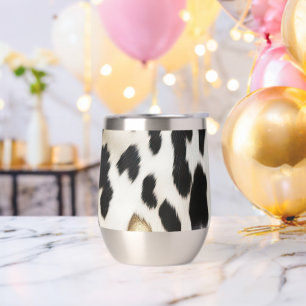 Black White Gold Southwest Cowhide Thermal Wine Tumbler