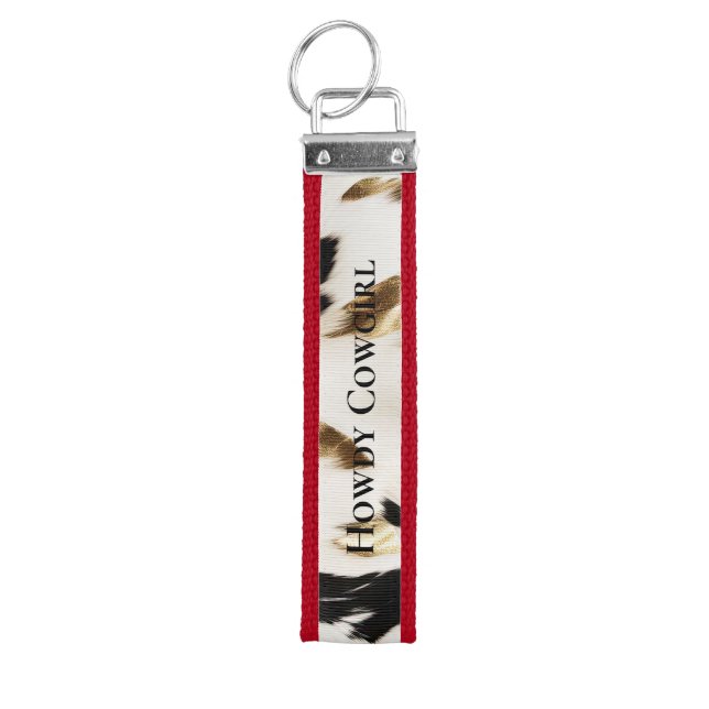 Black White Gold Southwest Cowhide  Wrist Keychain (Keys on Top)