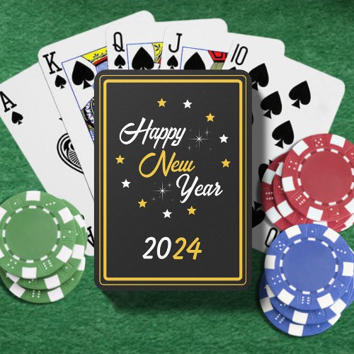 Black White  Gold Star Happy New Year 2024 Playing Cards