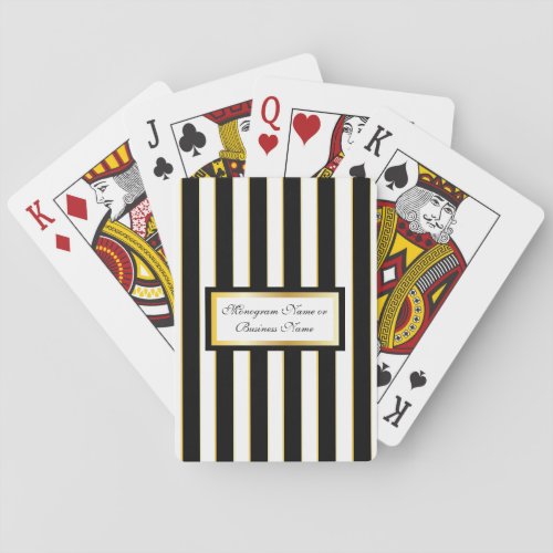 Black White  Gold Striped Monogram Playing Cards