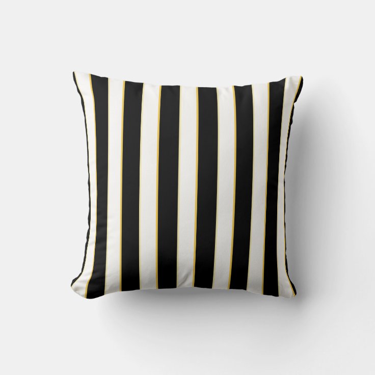 Black, White, Gold Striped Pattern Pillow Zazzle