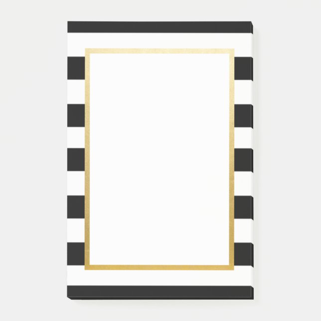 Black, White, Gold Striped Post it Notepad (Front)