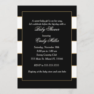 Black White Gold Stripes Baby Shower Invitation