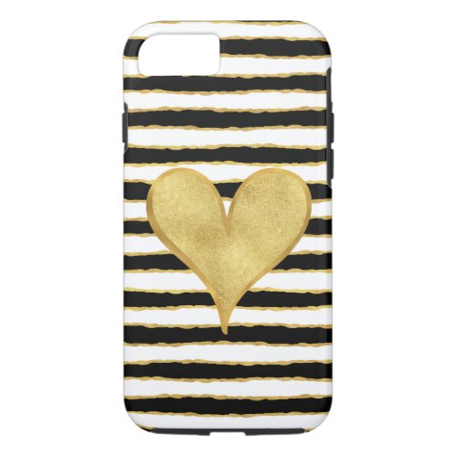 Black White Gold Stripes Heart iPhone 87 Case