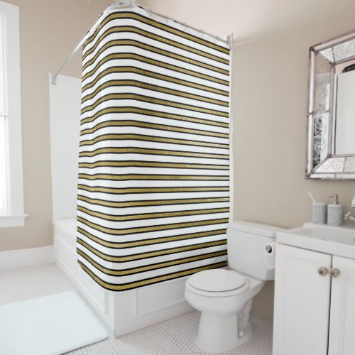Black White Gold Stripes Lines Minimal Chic Glam Shower Curtain