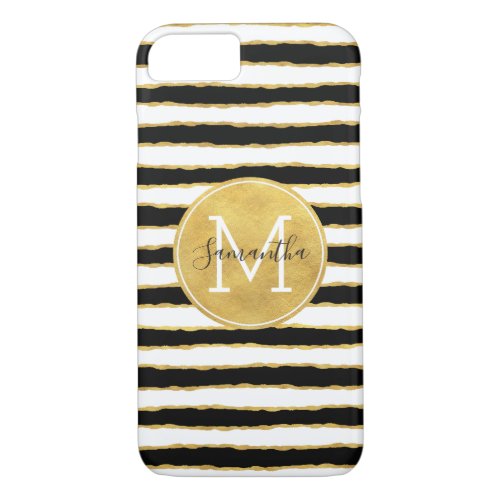 Black White Gold Stripes Monogram iPhone 87 Case