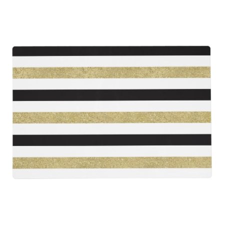 Black White Gold Stripes Placemat
