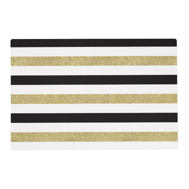 Black White Gold Stripes Placemat (Front)