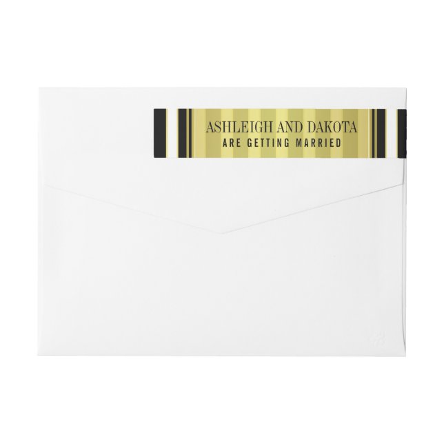 Black White & Gold Stripes Wedding Wrap Around Label (Back)