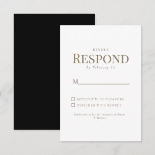 Black & White Gold Text Wedding RSVP Card