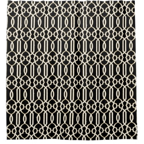 Black White Gold Trellis Lattice Pattern Glam Bath Shower Curtain