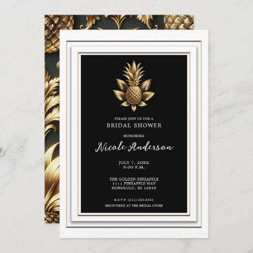 Black White Gold Tropical Pineapple Bridal Shower Invitation