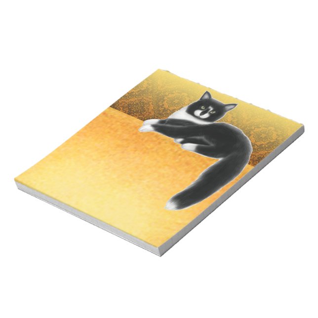 Black White Gold Tuxedo Cat Felix Notepad (Rotated)
