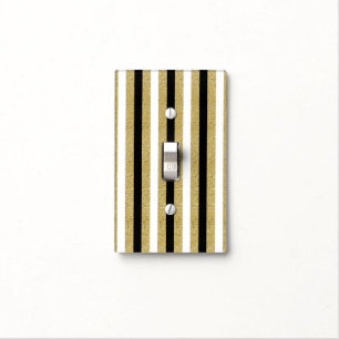 Black White Gold Vertical Stripes Glam Chic Light Switch Cover