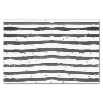 Black White Gold Watercolor Stripes And Dots Tissue Paper by peacefuldreams at Zazzle