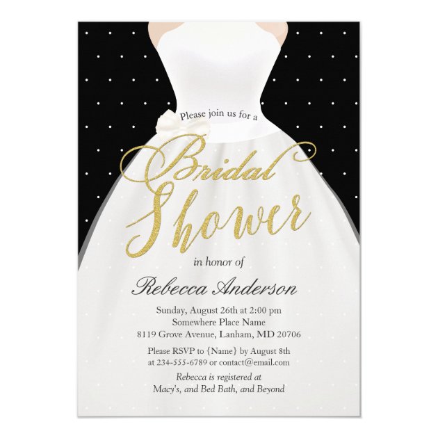 Black White Gold Wedding Dress Bridal Shower Card
