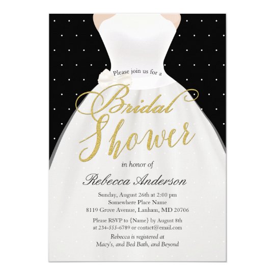 Black White Gold Wedding Dress Bridal Shower Invitation Zazzle Com