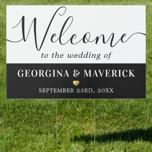 Black White Gold Wedding Welcome Sign