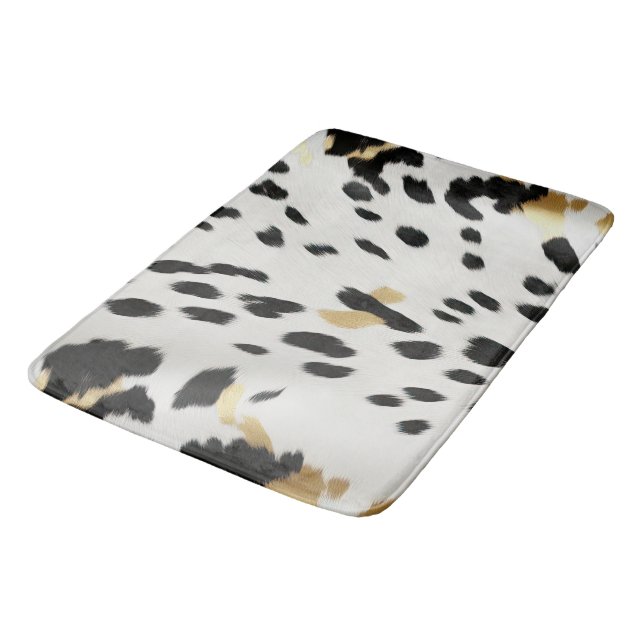 Black White Gold Western Cowhide Bath Mat (Angled)