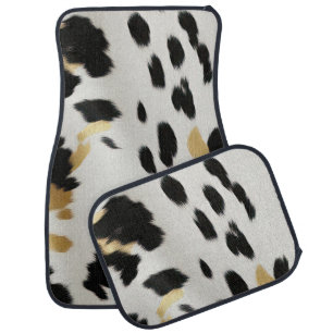 Black White Gold Western Cowhide Car Floor Mat
