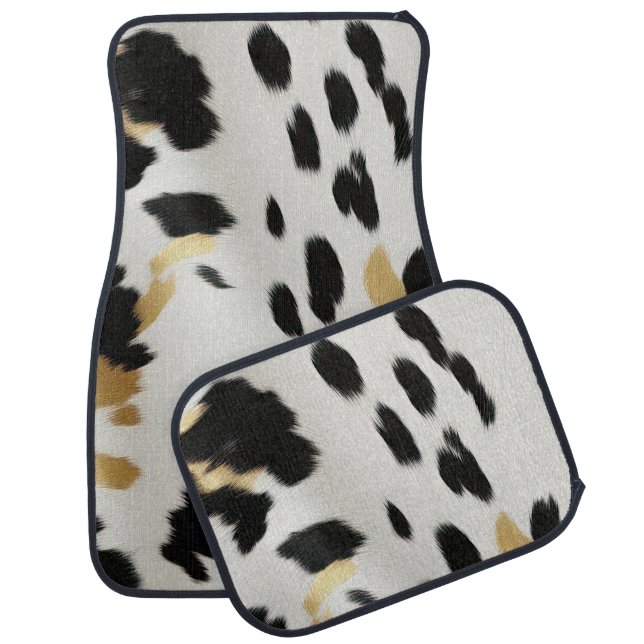 Black White Gold Western Cowhide Car Floor Mat (Set)