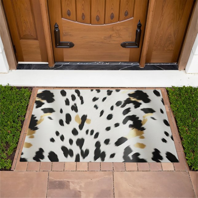 Black White Gold Western Cowhide Doormat (Outdoor)