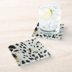 Black White Gold Western Cowhide Glass Coaster