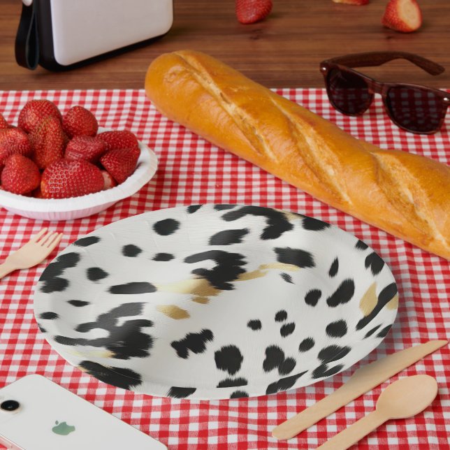 Black White Gold Western Cowhide Paper Plates (Picnic)