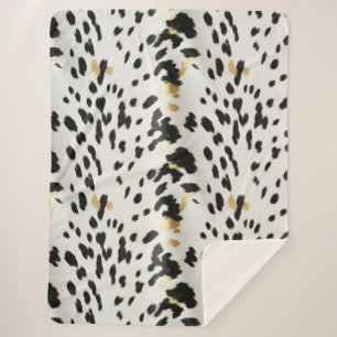 Black White Gold Western Cowhide Sherpa Blanket