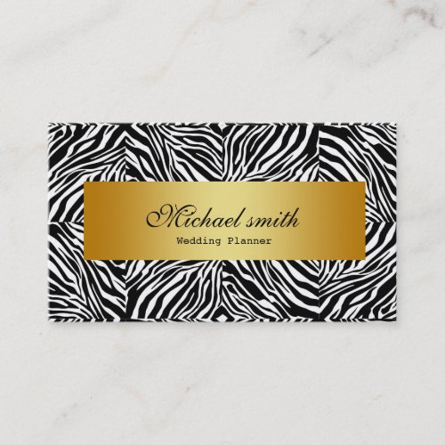 Black  White Gold Zebra Pattern Business Card