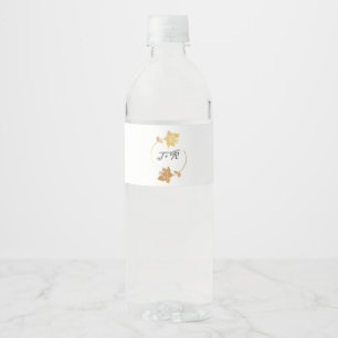 Black White Golden Flower Wreath Monogram Initial Water Bottle Label