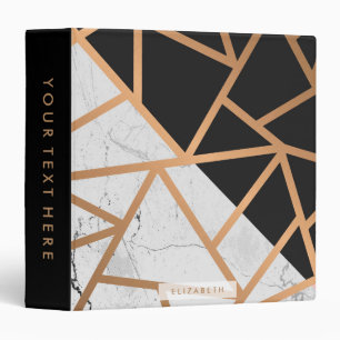 Black & White Golden Marble Mosaic 3 Ring Binder