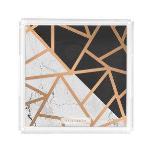 Black & White Golden Marble Mosaic Acrylic Tray