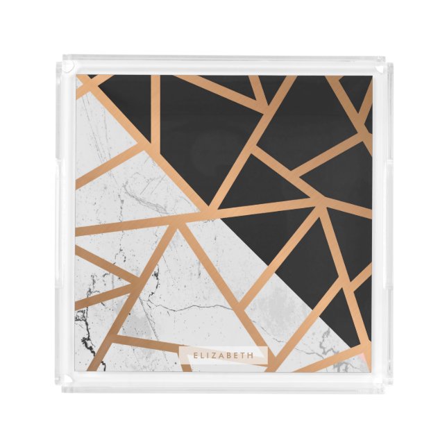 Black & White Golden Marble Mosaic Acrylic Tray (Front)