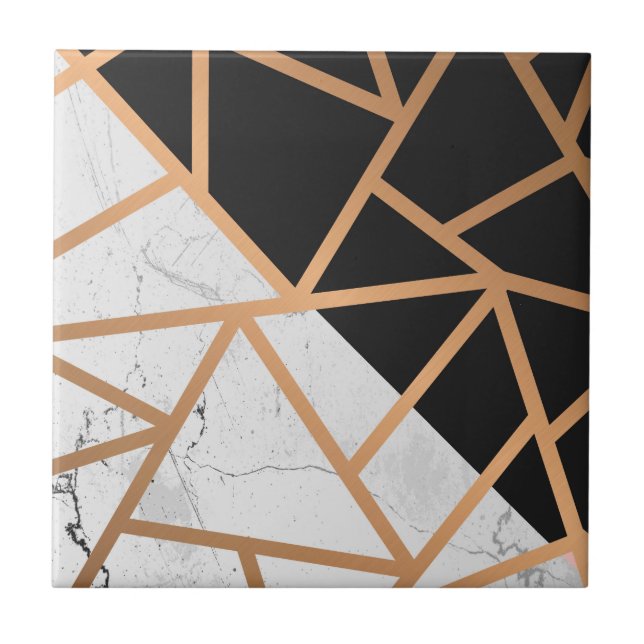 Black & White Golden Marble Mosaic Ceramic Tile (Front)