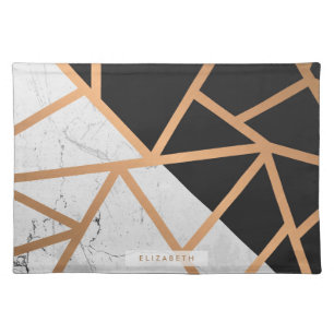 Black & White Golden Marble Mosaic Cloth Placemat