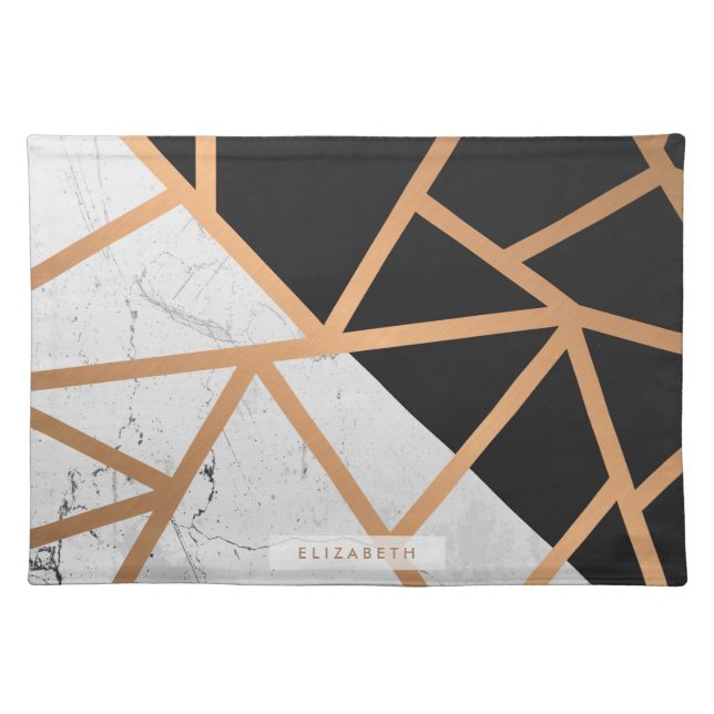 Black & White Golden Marble Mosaic Cloth Placemat (Front)