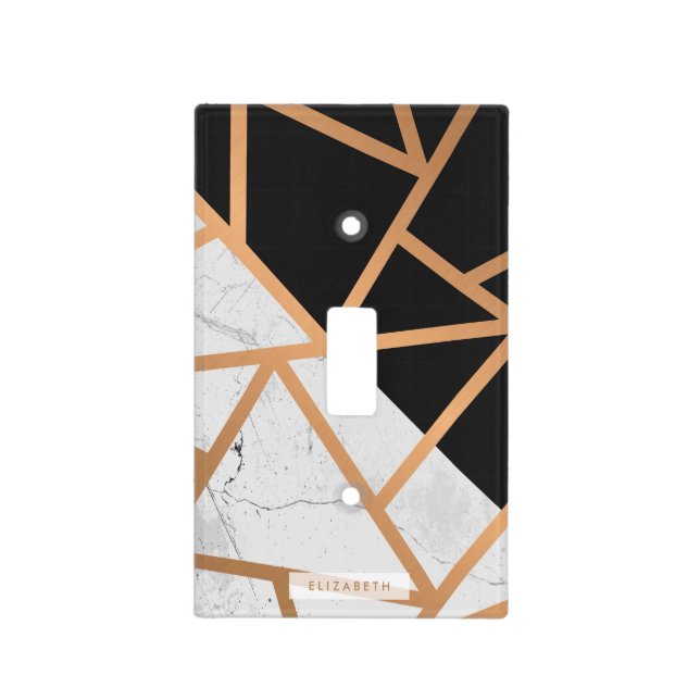 Black & White Golden Marble Mosaic Light Switch Cover (Front)