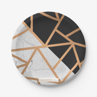 Black & White Golden Marble Mosaic Paper Plates